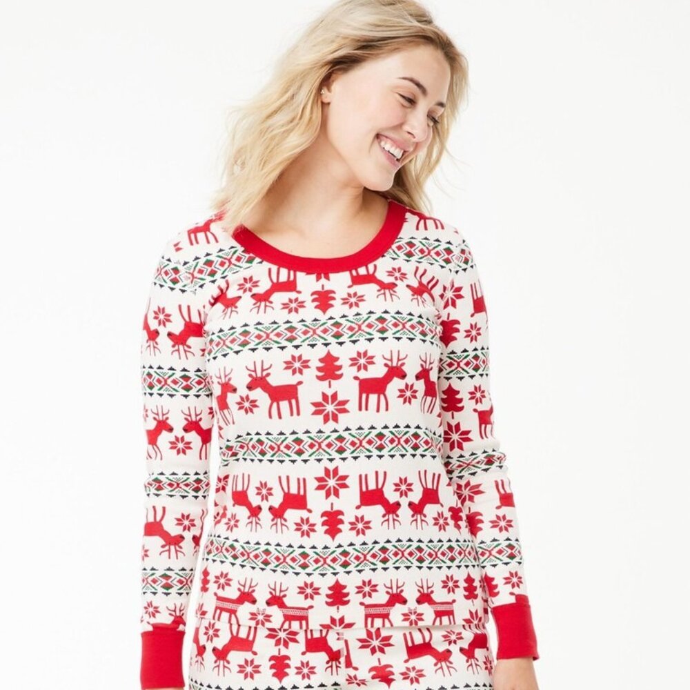 Hanna Andersson Women's Holiday Long John Pajama Top and Pant Dear Deer print XL